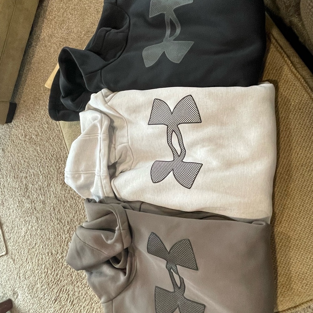 Big boys Under Armour Hoodies in Black, Gray, and Tan